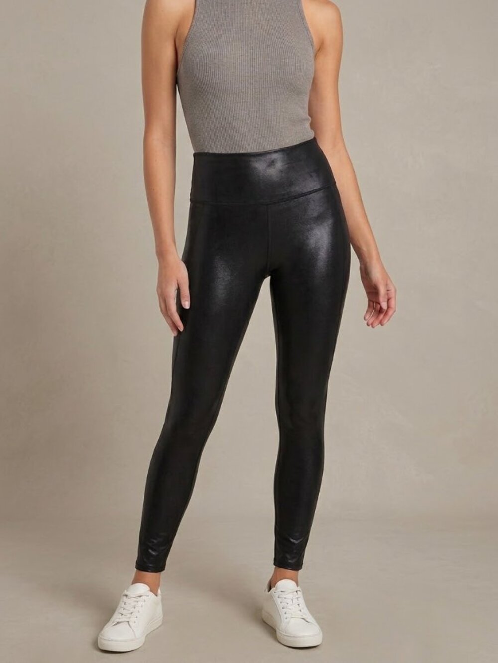 SPANX Women's Faux Leather Black Leggings High Waisted Medium Streetwear Capsule